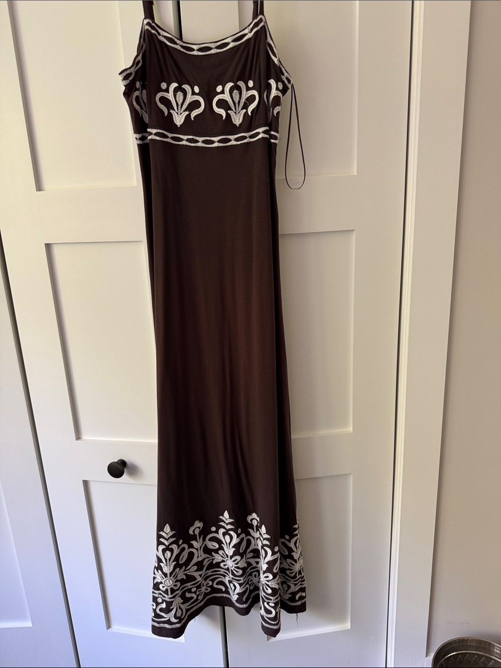 INC International Concepts Brown Maxi Dress with White Embroidery and beads